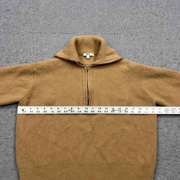 Uniqlo Lambswool Half Zip Sweater Women's Medium Brown 100% Wool Ribbed Jumper - Picture 3 of 11